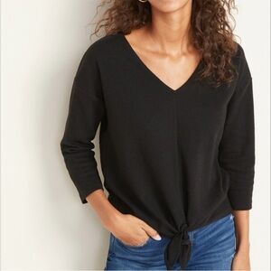 Old Navy Black Cotton Textured Knit Front Tie T Shirt New with Tags